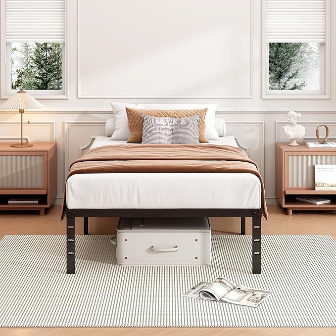 Hafenpo 18 Inch Twin Bed Frame - Sturdy Metal Platform Twin Size, No Box Spring Needed, Heavy Duty, Easy Assembly, Strong Bearing Capacity, Under Bed Storage, Black