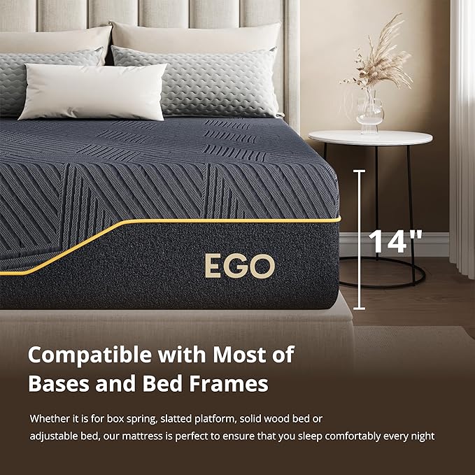MLILY EGOHOME 14 Inch Queen Size Memory Foam Mattress for Cooling Sleep, Pressure Relief Cooling Copper Gel Bed in a Box, Foam Made in USA, CertiPUR-US Certified, Medium Plush, 60x80x14 Black