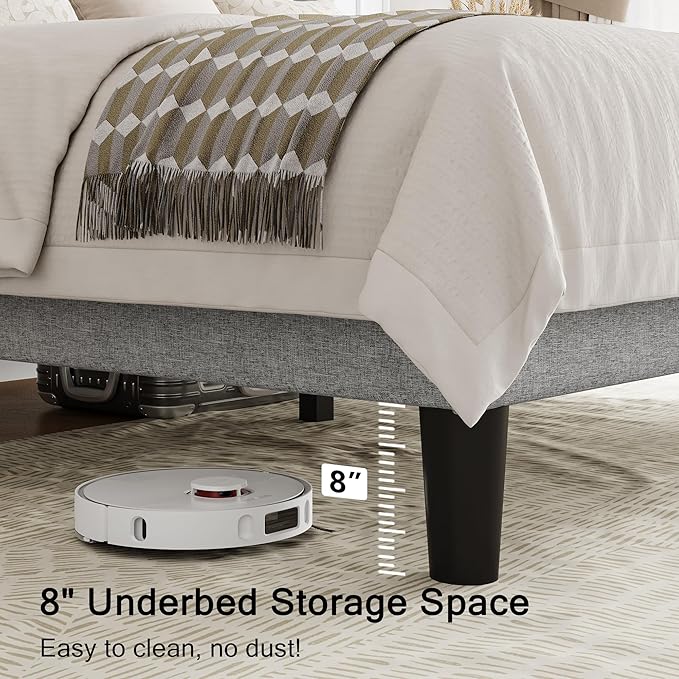 Einhomn Full Size Platform Bed Frame with Fabric Upholstered Wingback Headboard, 9" Under Bed Space, Wooden & Metal Slats Support, No Box Spring Needed, Light Gray