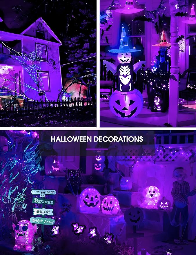L LOHAS LED Halloween Purple LED Light Bulbs Outdoor, A19 9W(60W Equivalent) Purple Colored Light Bulb, E26 Base, Non-Dim, 4-Pack