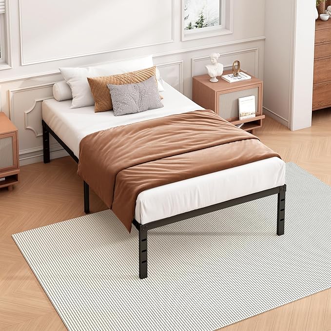 Hafenpo 18 Inch Twin Bed Frame - Sturdy Metal Platform Twin Size, No Box Spring Needed, Heavy Duty, Easy Assembly, Strong Bearing Capacity, Under Bed Storage, Black