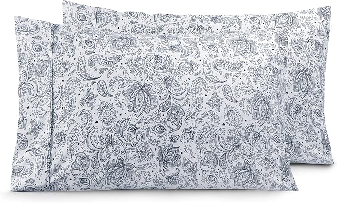 Elegant Comfort Luxury Ultra-Soft 2-Piece Pillowcase Set - 1500 Premium Hotel Quality Microfiber Double Brushed - Wrinkle Resistant, Standard/Queen, Paisley Pattern Navy Blue