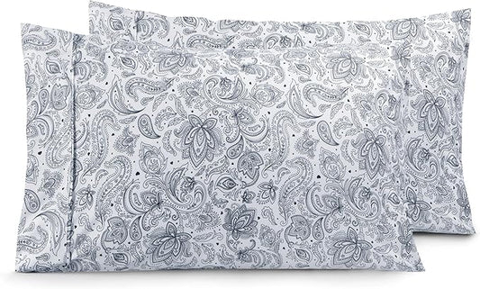 Elegant Comfort Luxury Ultra-Soft 2-Piece Pillowcase Set - 1500 Premium Hotel Quality Microfiber Double Brushed - Wrinkle Resistant, King Size, Paisley Pattern Navy Blue