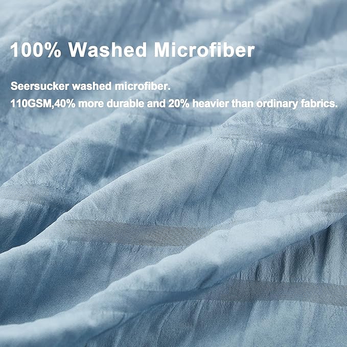 AveLom Grayish Blue Duvet Cover King(104 x 90 inches), 3 Pieces (1 Duvet Cover, 2 Pillow Cases), Seersucker Striped Soft Washed Microfiber Textured Duvet Cover Set with Zipper Closure, Corner Ties