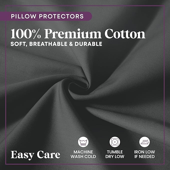 CirclesHome Pillow Protectors 2 Pack Standard Zippered - 100% Cotton Breathable Pillowcases - Protects Pillows from Dirt, Dust and Debris (Standard - Set of 2 - 20x26)