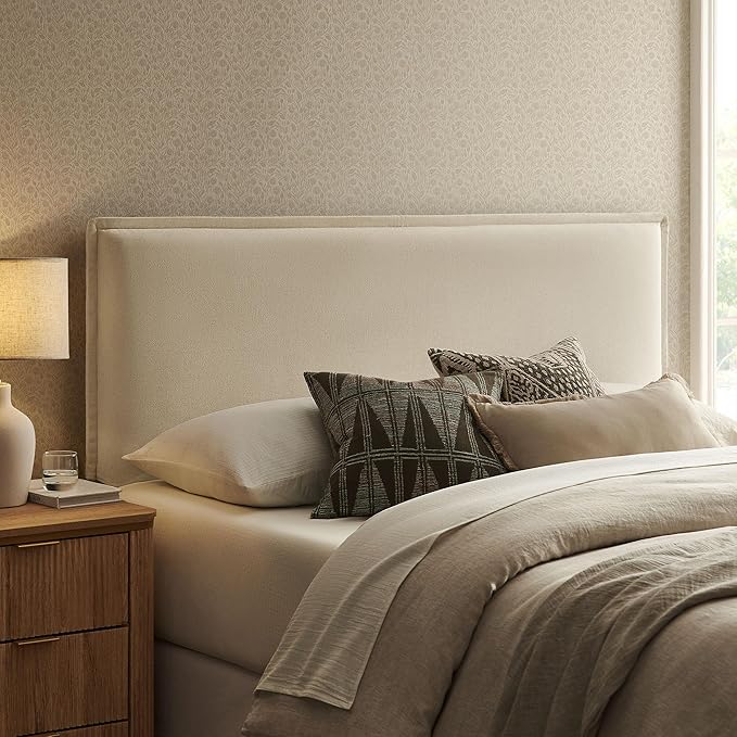 Modway Camille Full Size Upholstered Linen Blend Headboard with Removable Slipcover – in Linen - Padded Pillow Style Headboard with Adjustable Mounting for Full Beds