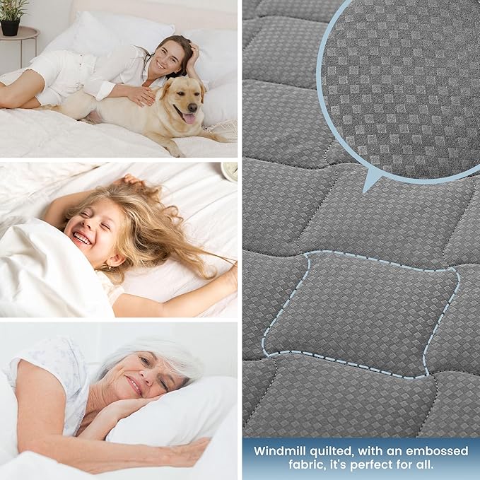 SLEEP ZONE Waterproof Mattress Protector Pad Queen Machine Washable, Breathable Mattress Topper with Deep Pockets, All-Season Use, Hotel Quality (Queen, Grey)