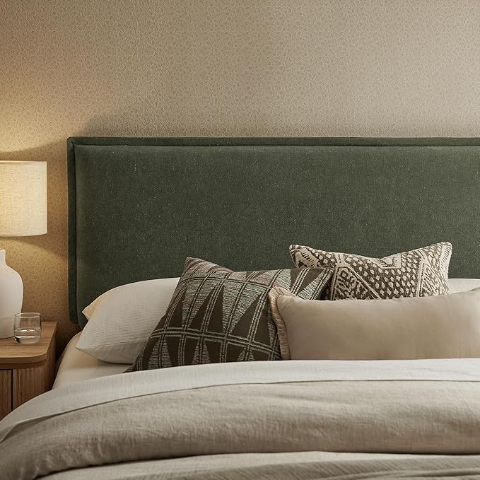 Modway Camille King Size Upholstered Linen Blend Headboard with Removable Slipcover – in Sage - Padded Pillow Style Headboard with Adjustable Mounting for King Beds