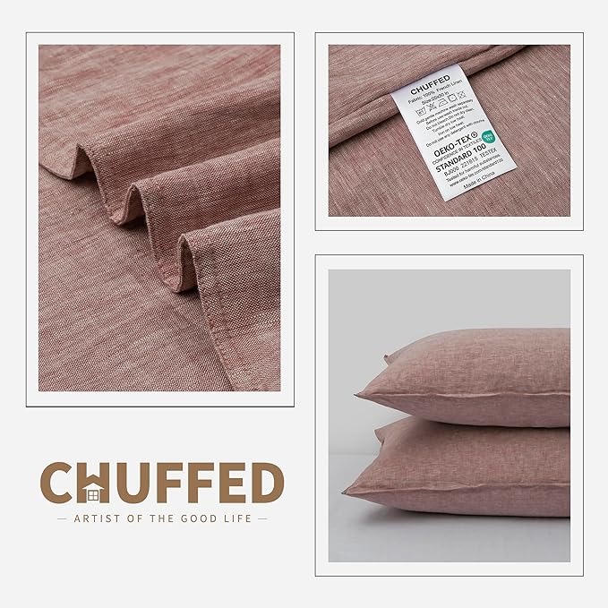 CHUFFED Linen Pillow Cases 2 Pack 100% Linen Standard Pillowcases, Breathable and Cooling Washed Pillow Shams with Zipper Closure, 20x26 Inches,Smokey Pink