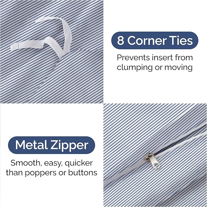 Duvet Cover King Size Set - Extra Soft King Duvet Cover 104" x 90" with 2 Pillow Shams - Hotel Luxury, Easy Care & Fade Free with Zipper Closures & Ties - All Season, Comfy & Breathable (Blue Stripes)