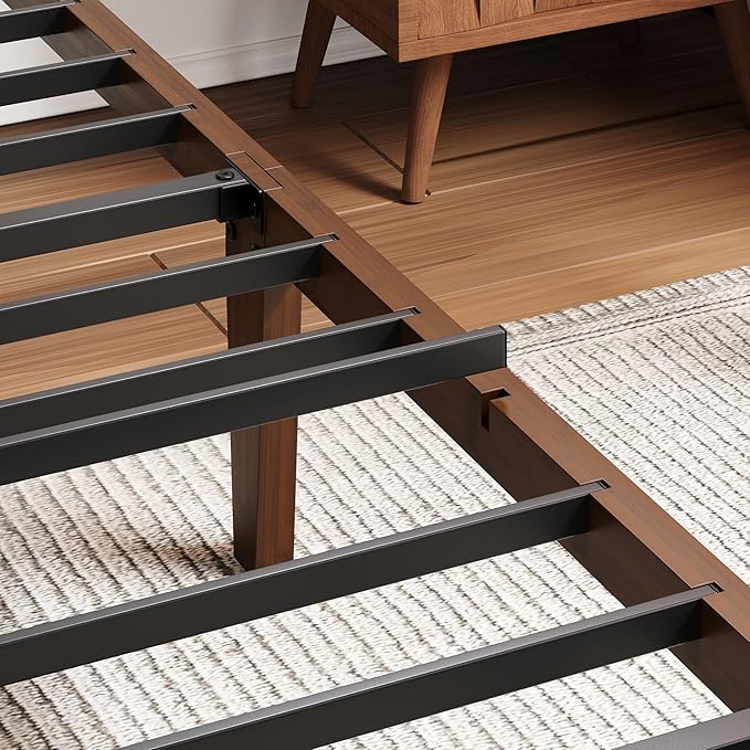 BOSRII 14in High Solid Bamboo Wood Platform Queen Size Bed Frame with Headboard, Reinforced Heavy Duty Metal Slats, Noise Free, No Box Spring Needed, Easy Assembly, Walnut