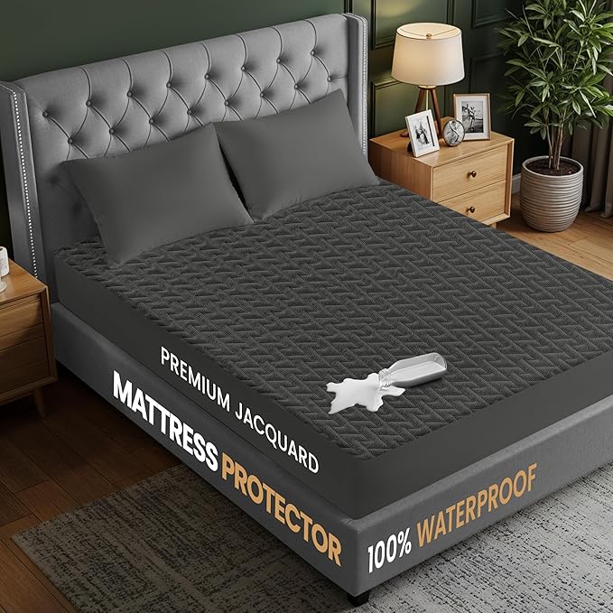 Utopia Bedding Waterproof Mattress Protector Full Size (Gray), Premium 3D Air Soft Fabric Mattress Cover, Fits 15 Inches Deep, Breathable, Fitted Style with Stretchable Pockets