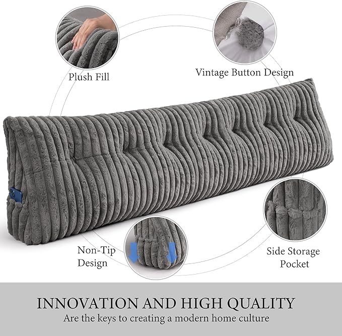 Headboard Pillow King, Triangular Wedge Pillow Headboard King, Cushion Headboards Reading Pillows, Backrest Pillows for Sitting in Bed or Working with Removable Cover, Grey
