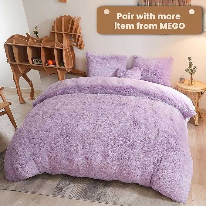MEGO Fluffy Body Pillow Cover, 20x54 Shaggy Faux Fur Body Pillow Case, Comfy Plush Fuzzy Body Pillowcase, Furry Long Throw Bed Pillow Cover with Zipper for Women Side Sleeper Lavender Light Purple