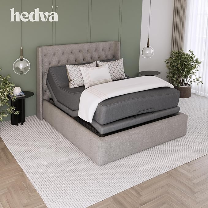 Hedva Adjustable Bed Frame with Massage Motors, 4 USB Ports, LED Light, 5-Minute Assembly, Multiple Preset Positions for Ultimate Comfort, Wireless Remote Control Adjustable Bed (Natural, Full)