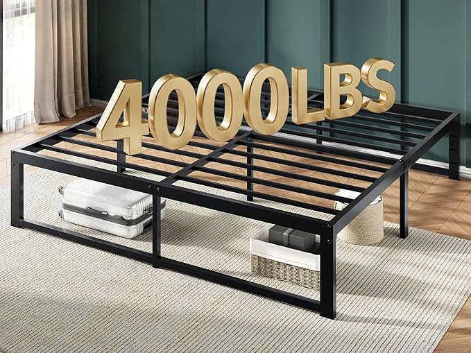 Allewie King Size Bed Frame, 14 Inch Metal Platform Bed Frame with 4000LBS Heavy Duty Steel Slats Support, Noise Free, Easy Assembly, No Box Spring Needed, Black