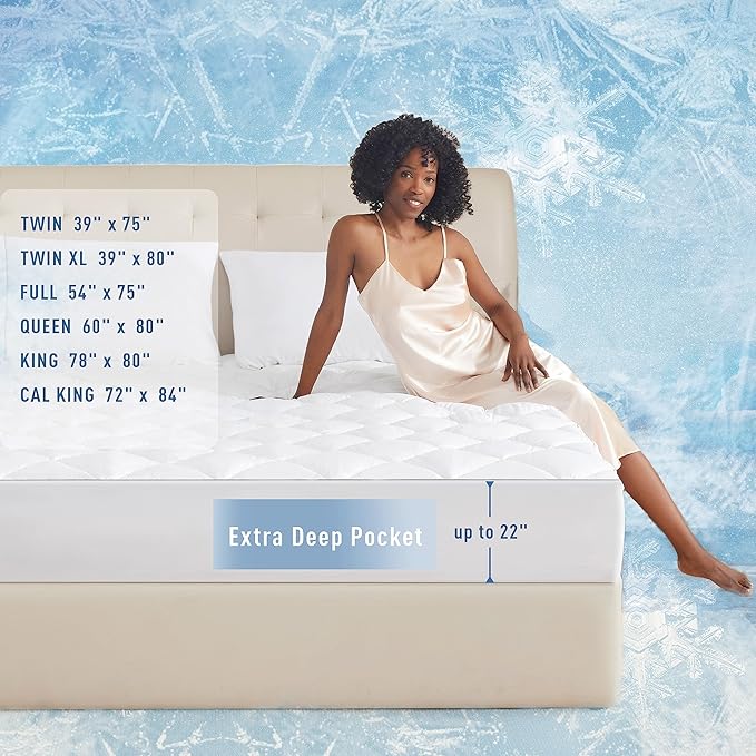 Sunflower Cooling Quilted Full Mattress Protector, Mattress Pad Chill Soft, Full Mattress Cover, 18-22" Extra Deep Pocket Thin Version, Machine Washable Durable