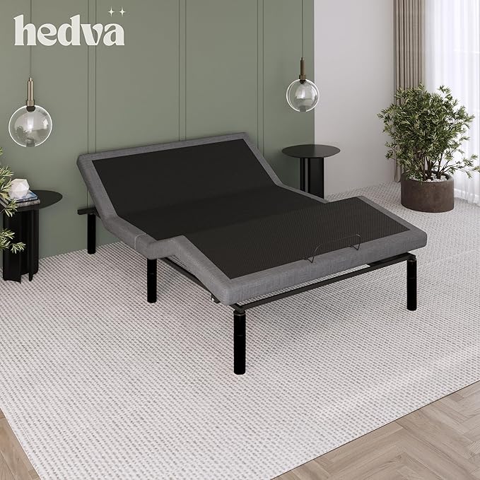 Hedva Adjustable Bed Frame with Massage Motors, 4 USB Ports, LED Light, 5-Minute Assembly, Multiple Preset Positions for Ultimate Comfort, Wireless Remote Control Adjustable Bed (Black, Queen)