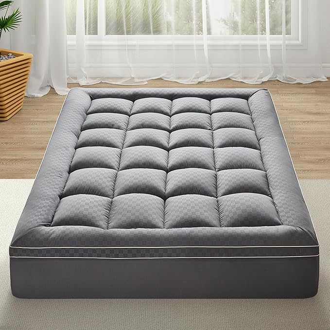 2~3In Memory Foam Mattress Topper Queen Size Extra Thick for Back Pain Relief, Breathable & Cool for Hot Sleepers, Soft Pillow Top with 8″-21″ Deep Pocket, Non-Slip for Adjustable Beds, Queen 60"*80"