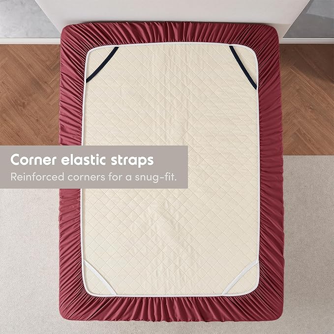 Nestl 2 Pack Burgundy Red Fitted Sheet Extra Deep Pocket, Hotel Luxury FullFitted Sheet Only Easily Fits 18 to 24 Inch Mattress, Super Soft, Wrinkle-Free and Breathable with Corner Straps