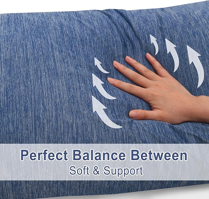 DWCN Memory Foam Body Pillow – Cooling Breathable & Supportive Full Length Pillow for Side Sleepers, Pregnancy, Leg & Back Pain Relief, 20x54 Inch Blue
