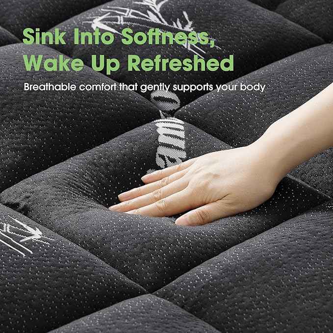 Mattress Pad King Size, Cooling Pillow Top Mattress Topper, Ultra Soft Viscose from Bamboo, Breathable for Hot Sleepers, Deep Pocket 8"-20", Black