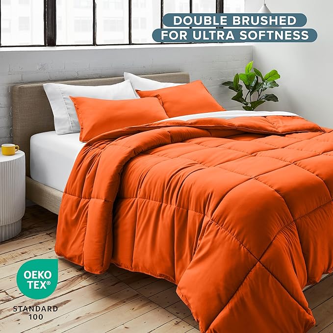 Bare Home Comforter Set - Full Size - Ultra-Soft - Goose Down Alternative - Premium 1800 Series - All Season Warmth (Full, Orange)