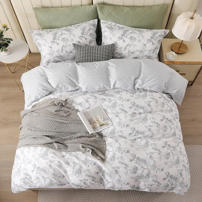 OAITE Duvet Cover Set,100% Cotton Comforter Cover with Leaf Pattern Duvet Cover Set,Soft Bedding Set Includes with 3 Piece (2 Pillow Shams,1 Duvet Cover)
