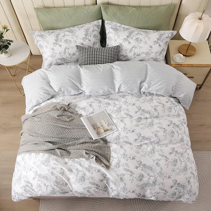 OAITE Duvet Cover Set,100% Cotton Comforter Cover with Leaf Pattern Duvet Cover Set,Soft Bedding Set Includes with 3 Piece (2 Pillow Shams,1 Duvet Cover)