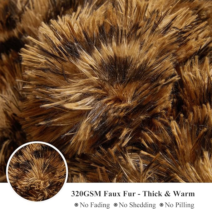 XeGe 20x54 Fluffy Leopard Print Body Pillow Cover, Cheetah Print Plush Fuzzy Faux Fur Body Pillowcase with Zipper, Farmhouse Shaggy Furry Long Pillow Cover for Pregnant Women Side Sleeper, Brown