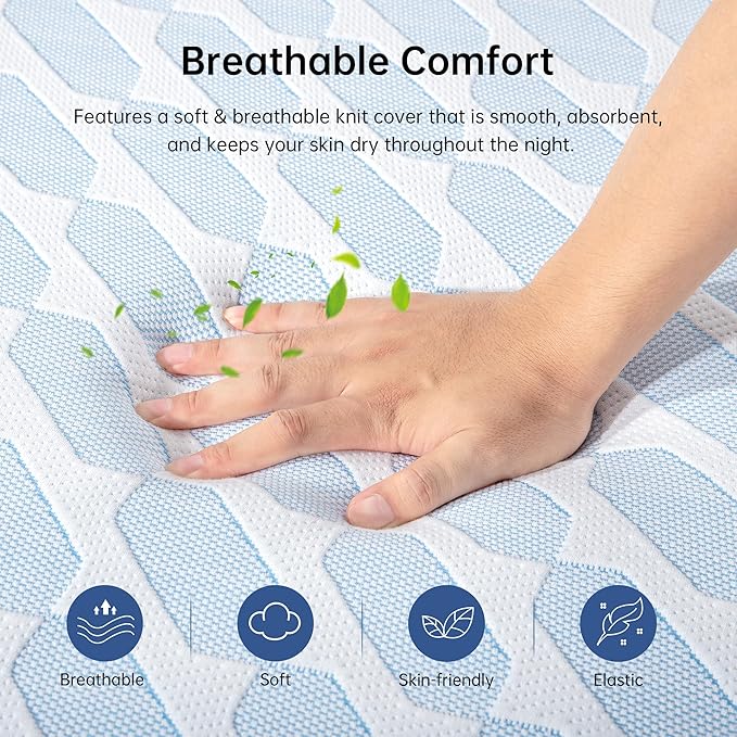 TFD Full Size Mattress,10 Inch Cooling Gel Memory Foam Mattress in a Box for Pressure Relief, No Fiberglass, Motion Isolation, Removable Washable Cover, Medium Firm, 75''L x 54''W
