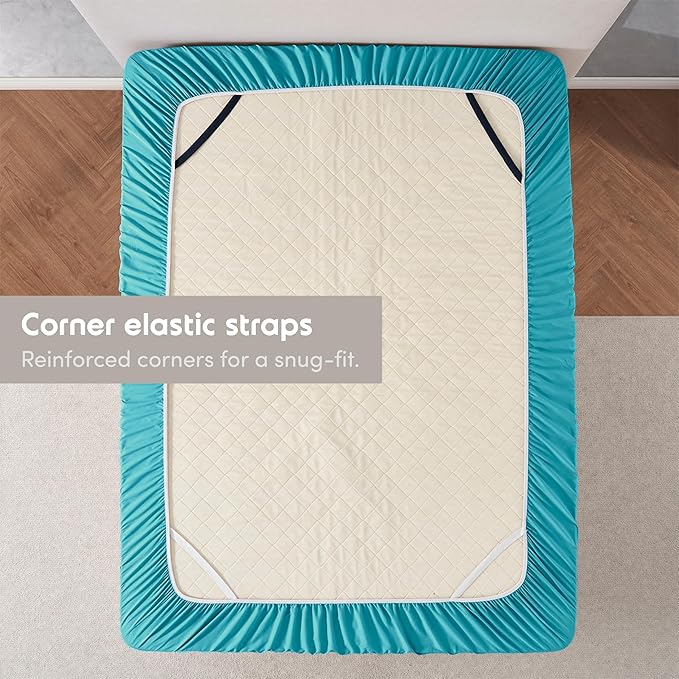 Nestl 4 Pack Bright Blue Fitted Sheet Extra Deep Pocket, Hotel Luxury KingFitted Sheet Only Easily Fits 18 to 24 Inch Mattress, Super Soft, Wrinkle-Free and Breathable with Corner Straps