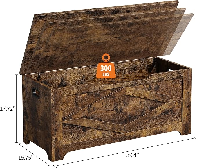 GarveeHome 39.4 in Storage Chest, Wooden Storage Bench with Safety Hinges, Easy Assembly, Large Shoe Bench for Entryway, Living Room, Bedroom
