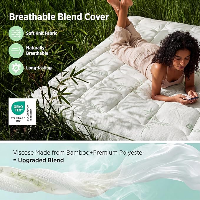 Bedsure Dual-Layer 5 Inch Memory Foam Mattress Topper Twin XL, 3 Inch Memory Foam + 2 Inch Viscose Made from Bamboo Mattress Topper Pad Cover, Flippable Memory Foam with Dual Comfort, White