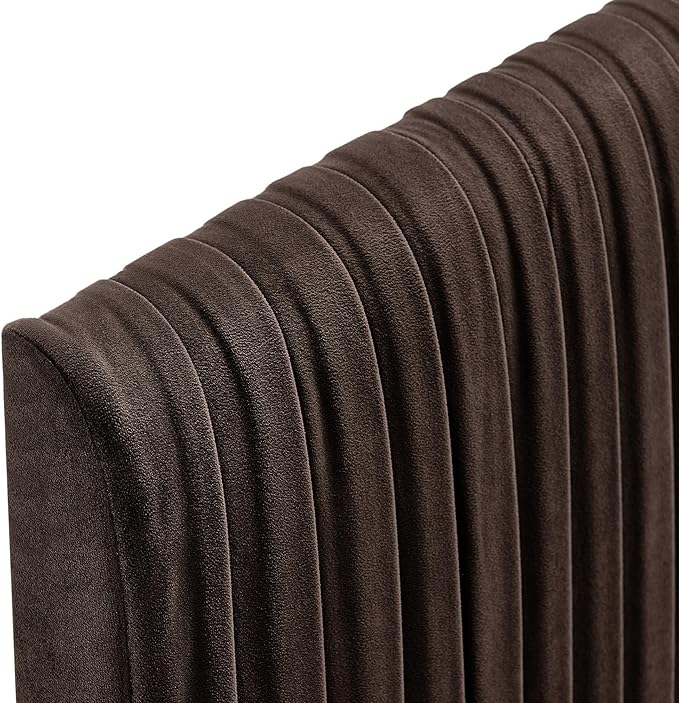Modway Eloise King Velvet Headboard with Ruched Details in Chocolate Brown - Modern Bed Headboard Only with Stain-Resistant Performance Upholstery, Height-Adjustable Mount