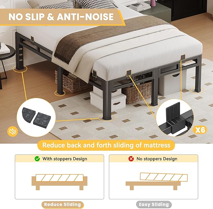 14 Inch Cal King Bed Frame, Metal Double Layer Steel 4000 lbs Capacity, Platform with Large Under Bed Storage Space, No Box Spring Needed, Noise-Free, Easy Assembly