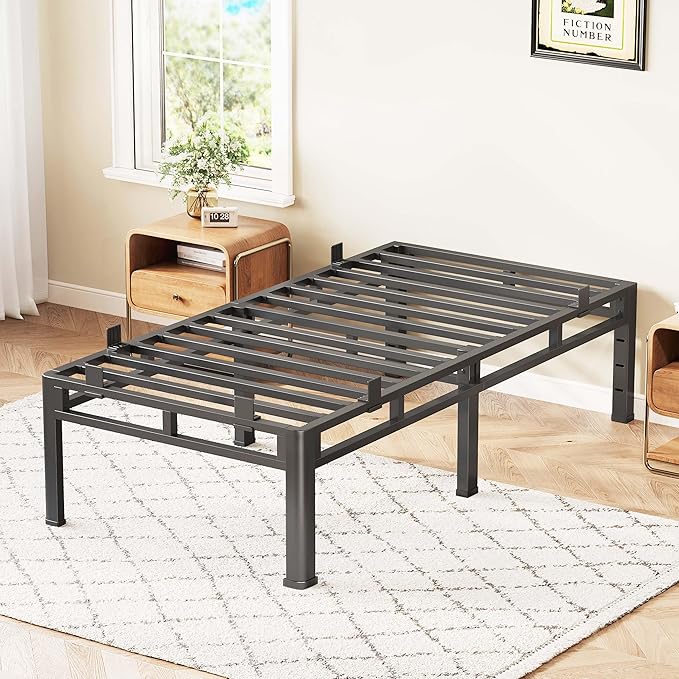 ROIL 18 Inch Twin Size Bed Frame, Double Layer Metal Bed Frame with Round Corner Legs, 4000LBS Bed Frame & Box Spring 2 in 1 Platform with Headboard Holes Mattress Baffles, Noise-Free Easy Assembly