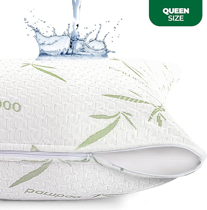 Utopia Bedding Waterproof Pillow Protectors with Zipper Queen Size (2 Pack), Soft and Cooling Bamboo Viscose Pillow Covers, Bed Bug Proof Pillow Encasements 20 x 28 Inches