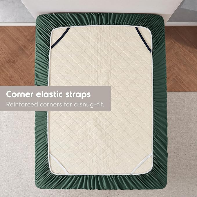 Nestl 2 Pack Dark Green Fitted Sheet Extra Deep Pocket, Hotel Luxury KingFitted Sheet Only Easily Fits 18 to 24 Inch Mattress, Super Soft, Wrinkle-Free and Breathable with Corner Straps