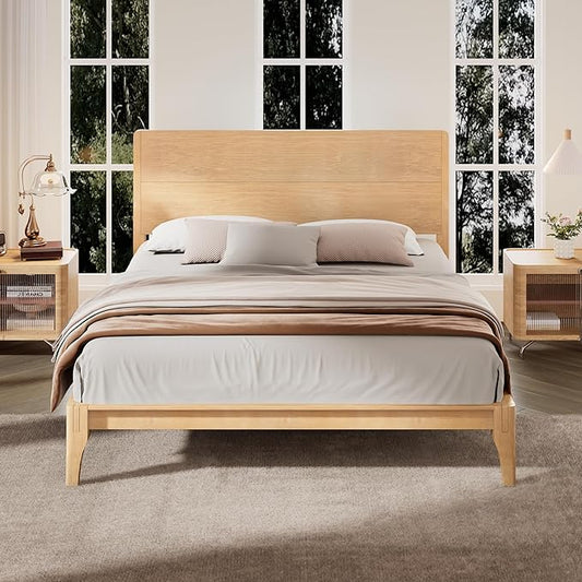 12 Inch Bamboo King Bed Frame, Platform Bed Frame with Headboard, Mid-Century Modern Bed Frames Wood Foundation Beds with Slats Metal Support, No Box Spring Needed, Easy Assembly, Natural