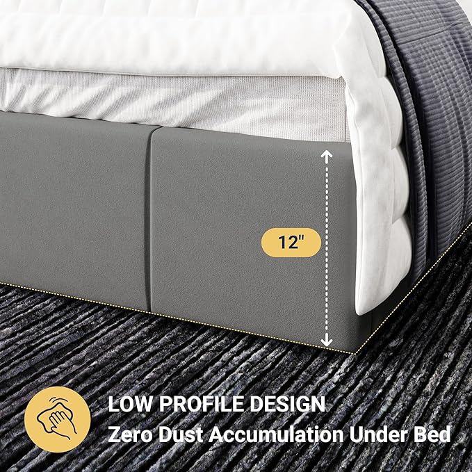 Allewie King Size Dutch Velvet Upholstered Platform Bed Frame/Vertical Channel Tufted Adjustable Headboard/Low Profile Bed Frame/No Box Spring Needed/Easy Assembly/Grey