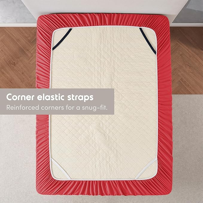 Nestl Red Extra Deep Pocket Twin XL Fitted Sheet, Luxury XL Twin Fitted Sheet Only Easily Fits 18 to 24 Inch Mattress, Super Soft, Wrinkle-Free, and Breathable Bed Sheets with Corner Straps