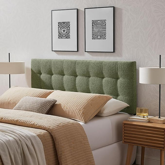 Modway Lily Full Size Headboard with Biscuit Tufting in Leaf - Fabric Upholstery with Padded Design and 5 Height-Adjustable Mounts