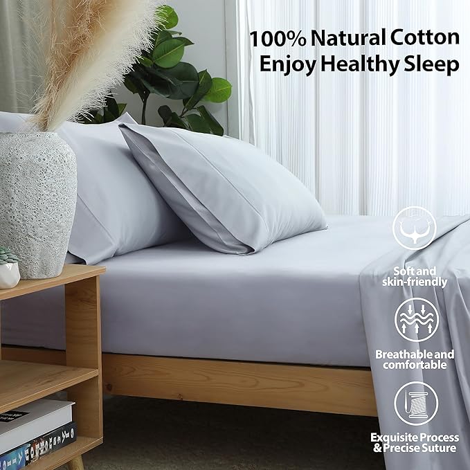 2-Pack Pure Cotton Twin XL Fitted Sheet for Adjustable Bed Split King, 600 TC 16" Deep Pocket Egyptian Cotton Fitted Sheet (2pcs, Twin XL, Gray)