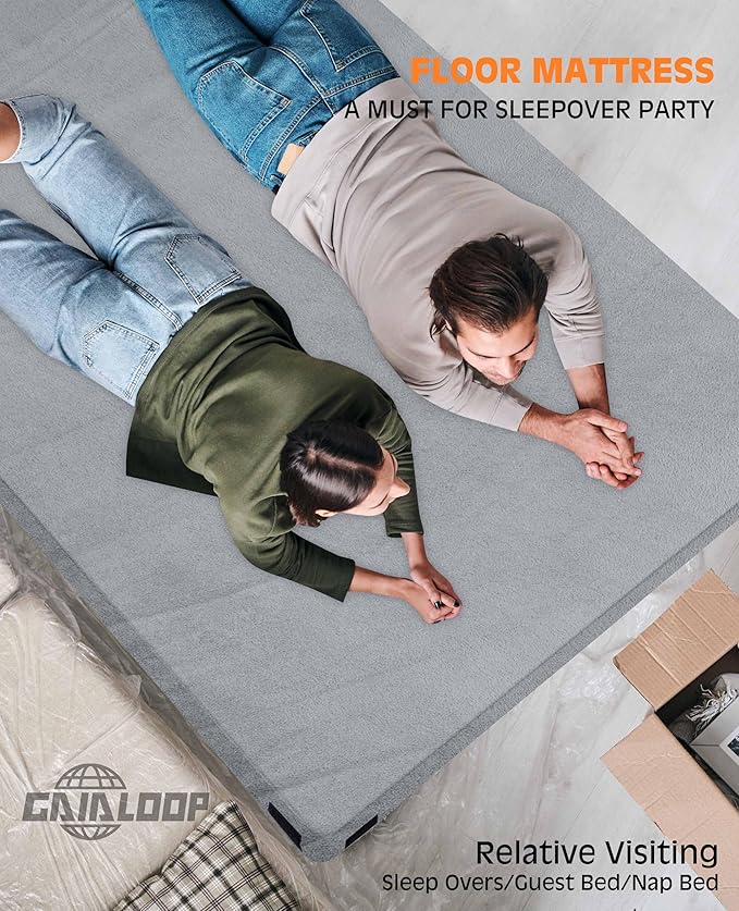 GAIALOOP 3 Inch Memory Foam Camping Mattress, Dual Layer Thick Sleeping Camp Pad for Car Tent Cot, Roll-Up Portable Glamping Floor Bed for Guests Sleepover
