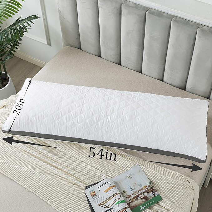 WhatsBedding Memory Foam Body Pillow with Removable Pillowcase-Fluffy Body Pillows for Adults -Large Long Bed Pillows for Sleeping - 20x54 inch, White