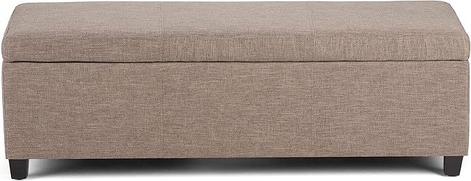 SIMPLIHOME Avalon Storage Ottoman Bench - 48" Wide x 16" High Upholstered Linen Look Fabric Rectangular Lift-Top Ottoman in Fawn Brown, Contemporary Bench for Living Room with High-Density Foam