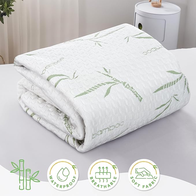 Hannah Linen Viscose derived from Bamboo Cooling Mattress Protector, 100% Waterproof - Soft and Breathable, 280 GSM Fitted Style Mattress Cover, 16 Inches Deep Pocket - King, 80x78 - (4 Pack)