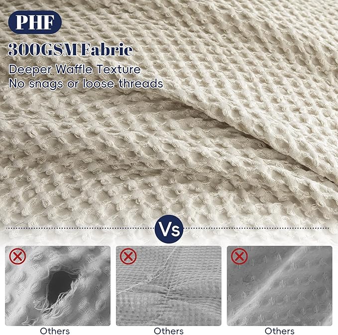 PHF Waffle Weave Duvet Cover Set Queen Size, No Snagging Ultra Soft Luxury Textured Breathable Comforter Cover for All Season 3pcs, Durable Bedding Duvet Set with 2 Pillow Shams, 90"x90", Linen
