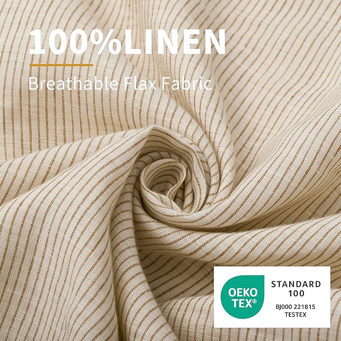 CHUFFED 100% French Linen Pillow Cases King Size Set of 2, Stone Washed Flax Pillow Covers with Zipper Closure - Breathable & Cooling for Hot Sleepers,20x36 Inches, Brown Stripe